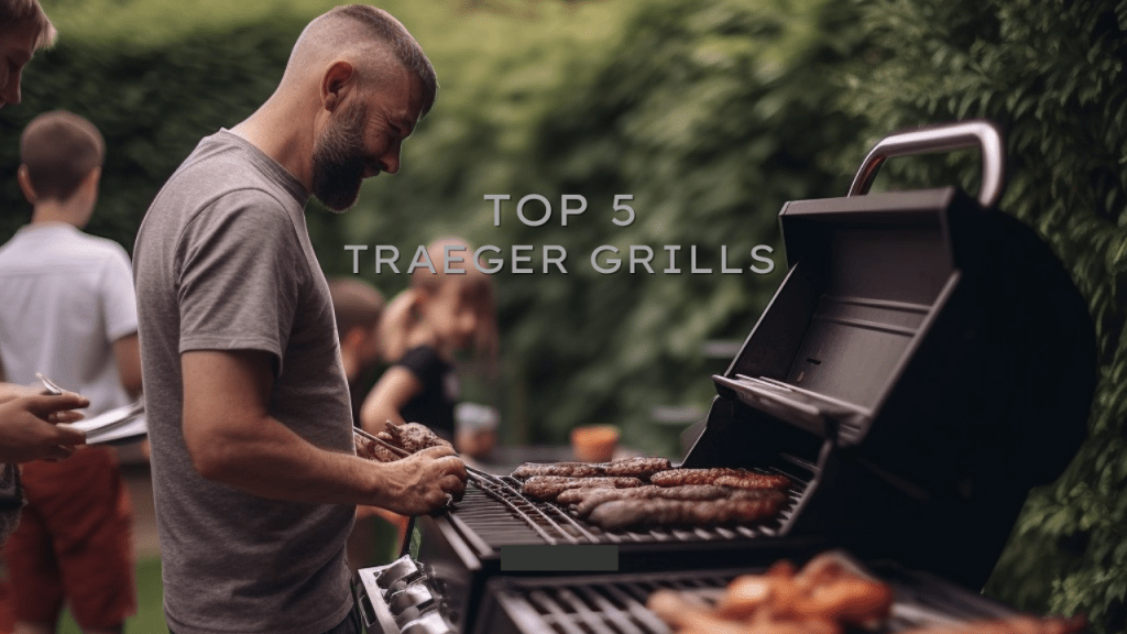 Man grilling on his bbq with his family around him